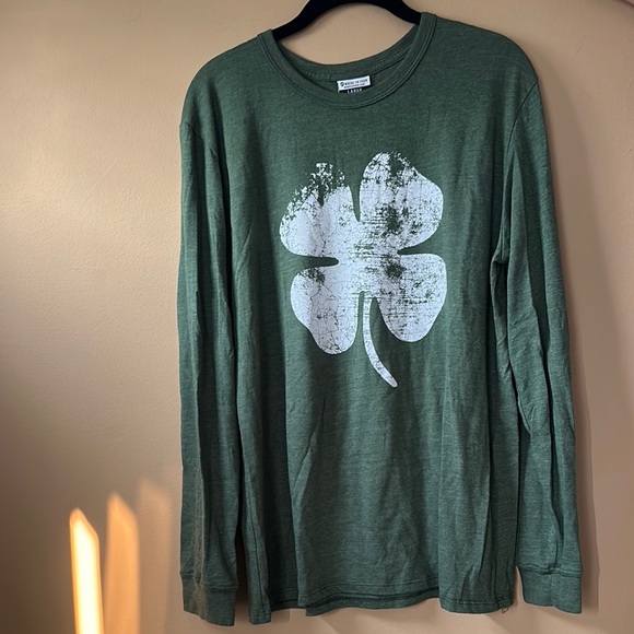 Green Long Sleeve Shirt with White Shamrock - Picture 1 of 2